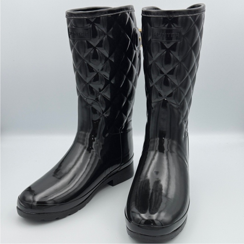 Hunter Refined Short Quilted Gloss Black Snow Rain Boots